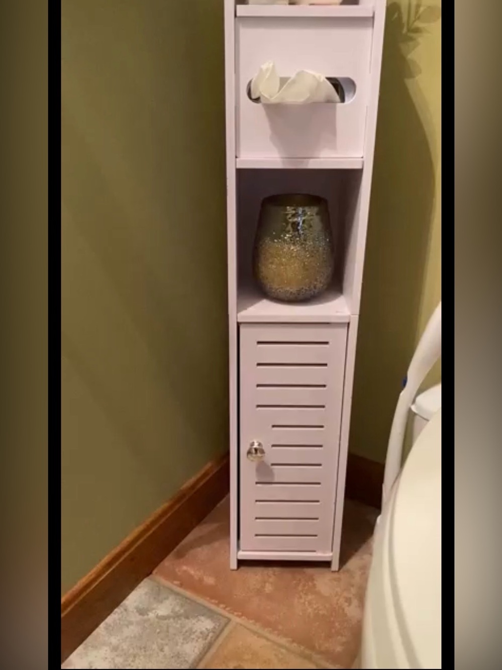 White Narrow Bathroom Storage Tower with Closed Cabinet